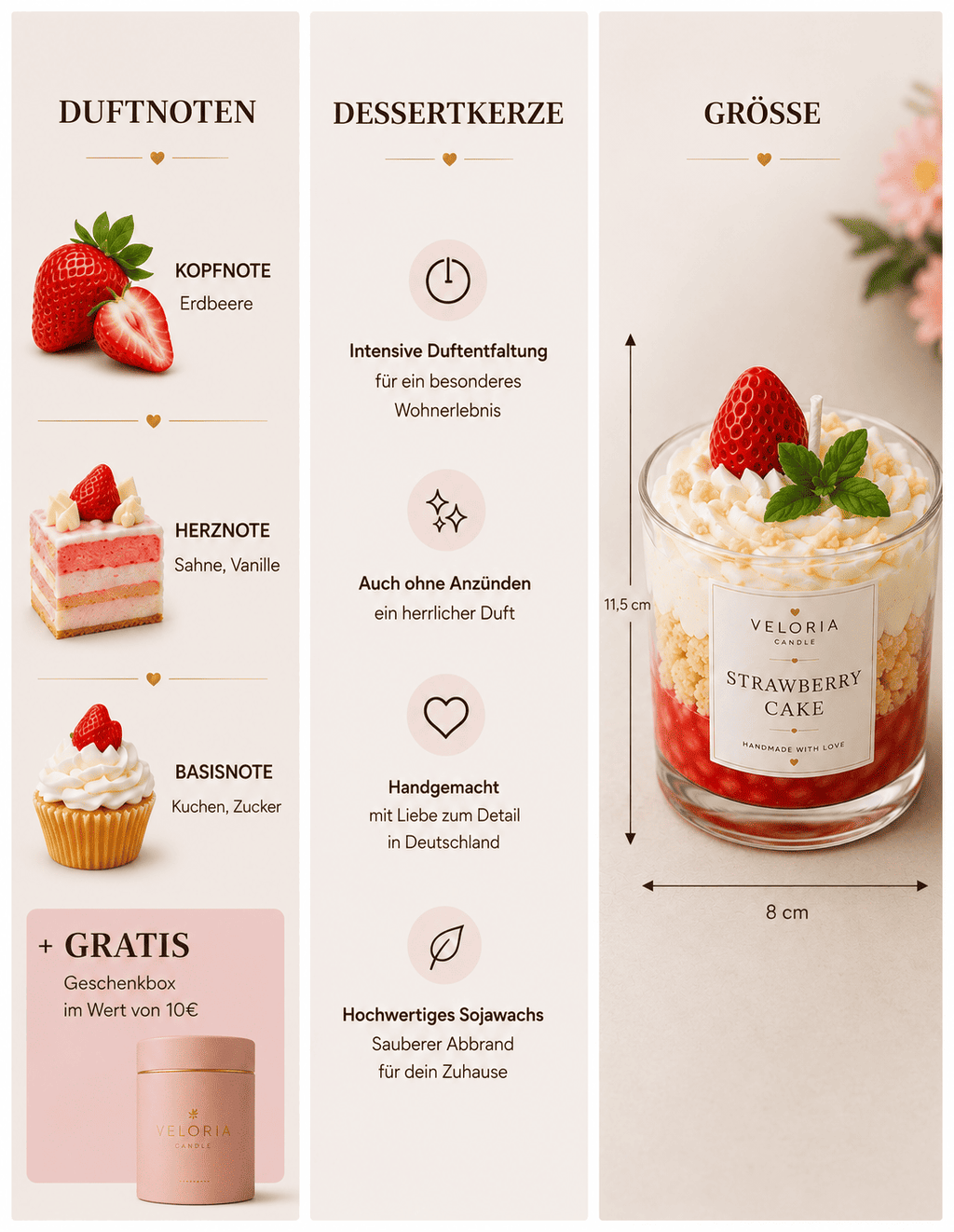Dessertkerze Strawberry Cake