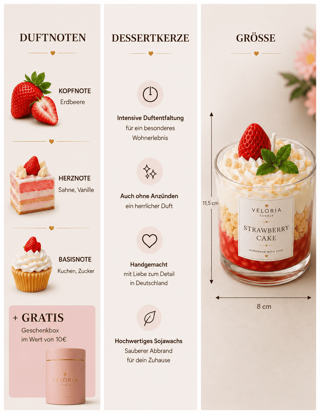 Dessertkerze Strawberry Cake