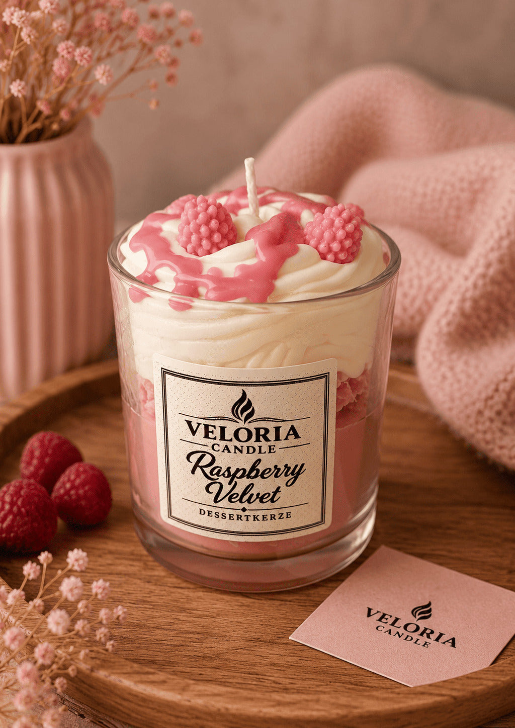 Himbeer Dessertkerze „Raspberry Velvet“ – Handgemachte Duftkerze