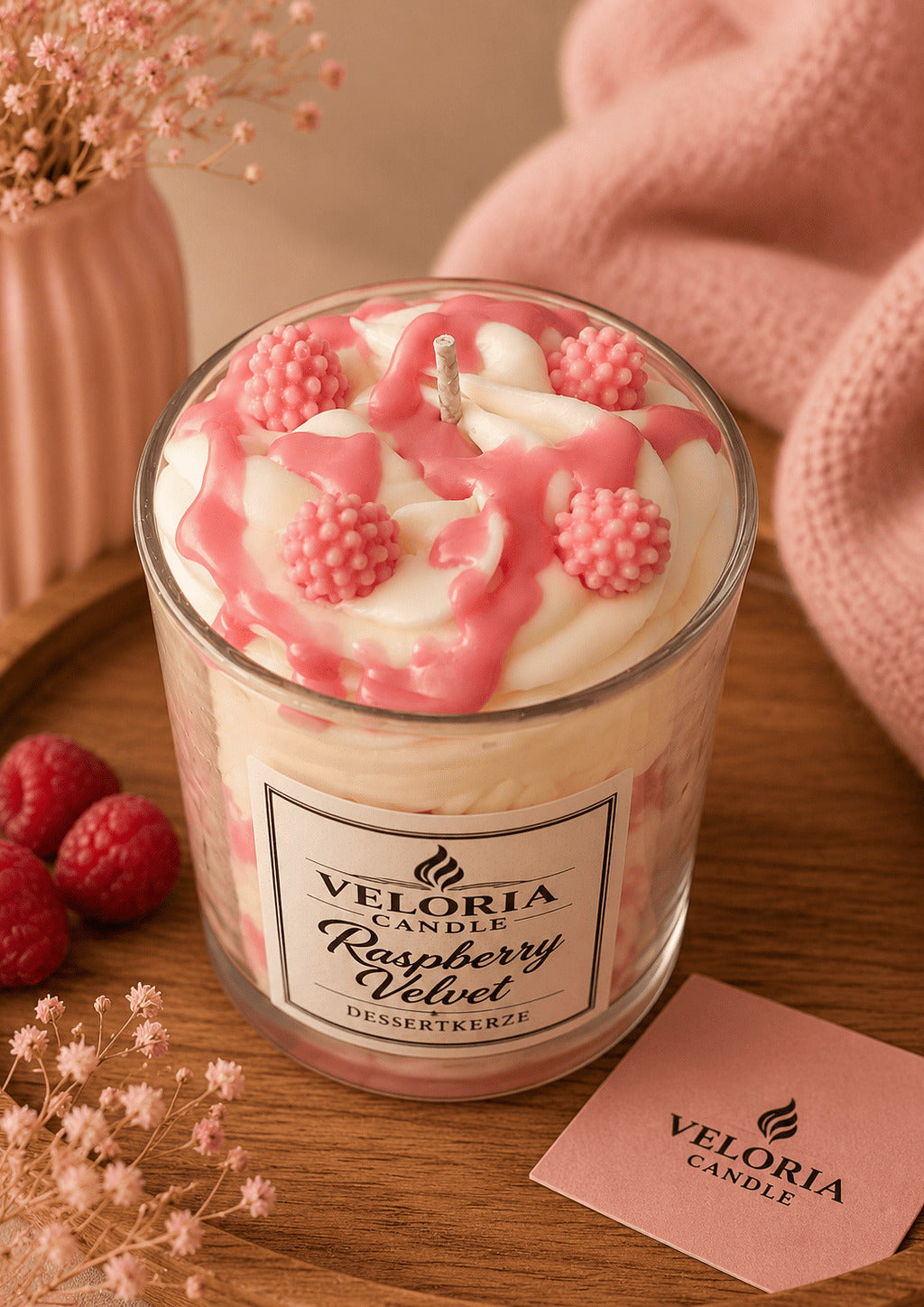 Himbeer Dessertkerze „Raspberry Velvet“ – Handgemachte Duftkerze
