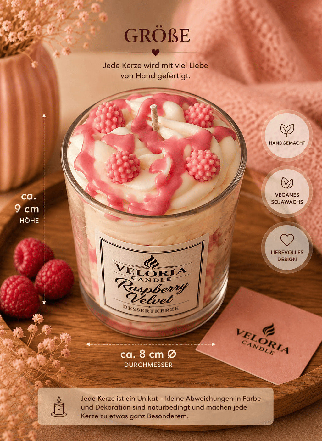 Himbeer Dessertkerze „Raspberry Velvet“ – Handgemachte Duftkerze